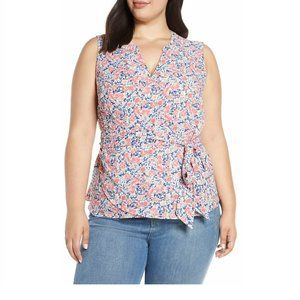1.state Plus Size Women's Sunwashed Floral Wrap Top - Size 2X | Orange